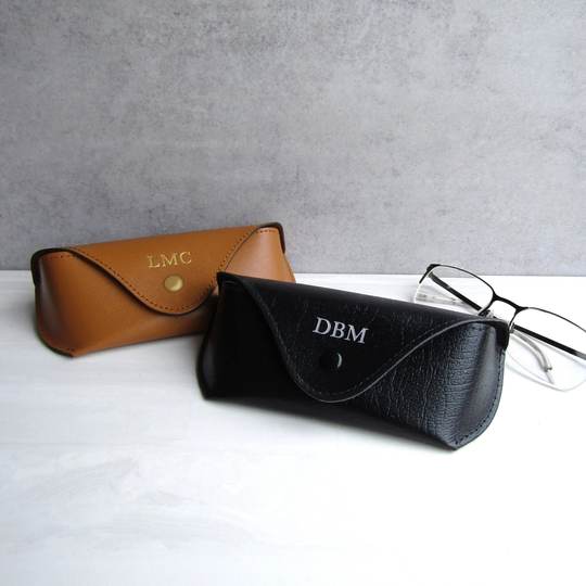Handmade Personalised Medium Hard Leather Glasses Case - Travel Gift Personalized For Him Custom Anniversary