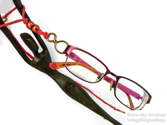Red Infinity Adjustable Handmade Glasses Necklace, Red Beaded Lanyard, Sunglasses Holder, Chain