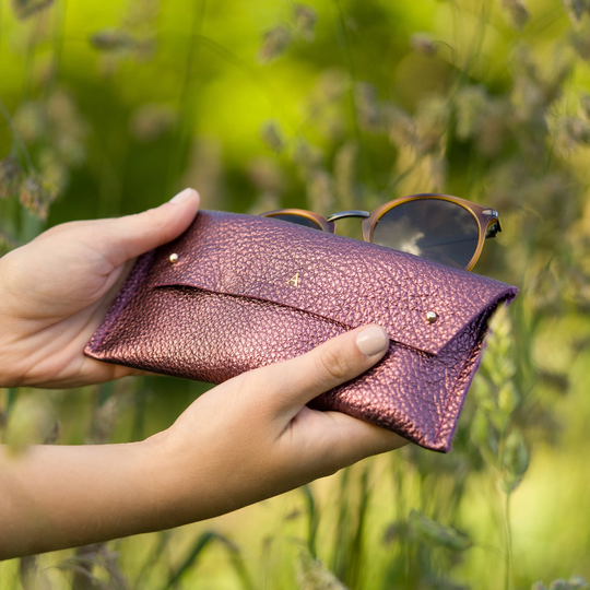Italian Leather Glasses Case in Black, Green, Metallic Burgundy & Cream. Personalised Spectacles Case, British Made