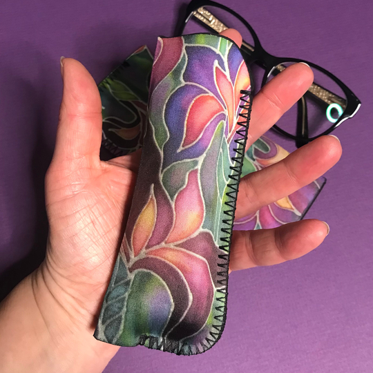 Purple Bold Iris Soft Fabric Glasses Case - Slip On Spectacles in Green Protective Pouch Small Pocket
