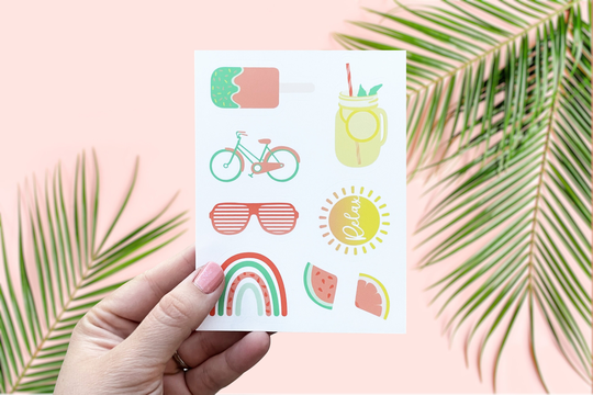 Retro Summer/Lemonade Sunglasses Popsicle Bike Rainbow Sun Relax Pastel Sticker Set