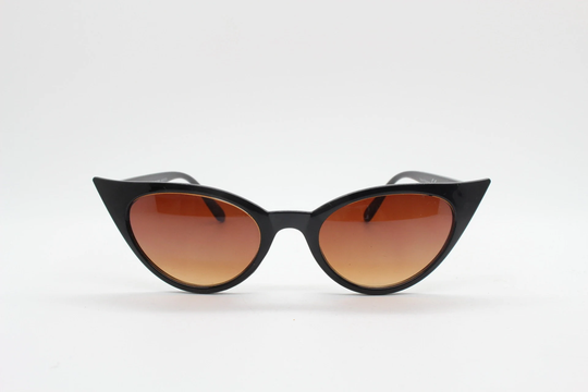 Y2K Vintage Pointed Cat Eye Sunglasses. Womens Black Slender 50S Style Frame With Havana Brown Lenses. Rockabilly, Bad Girl Pin Up