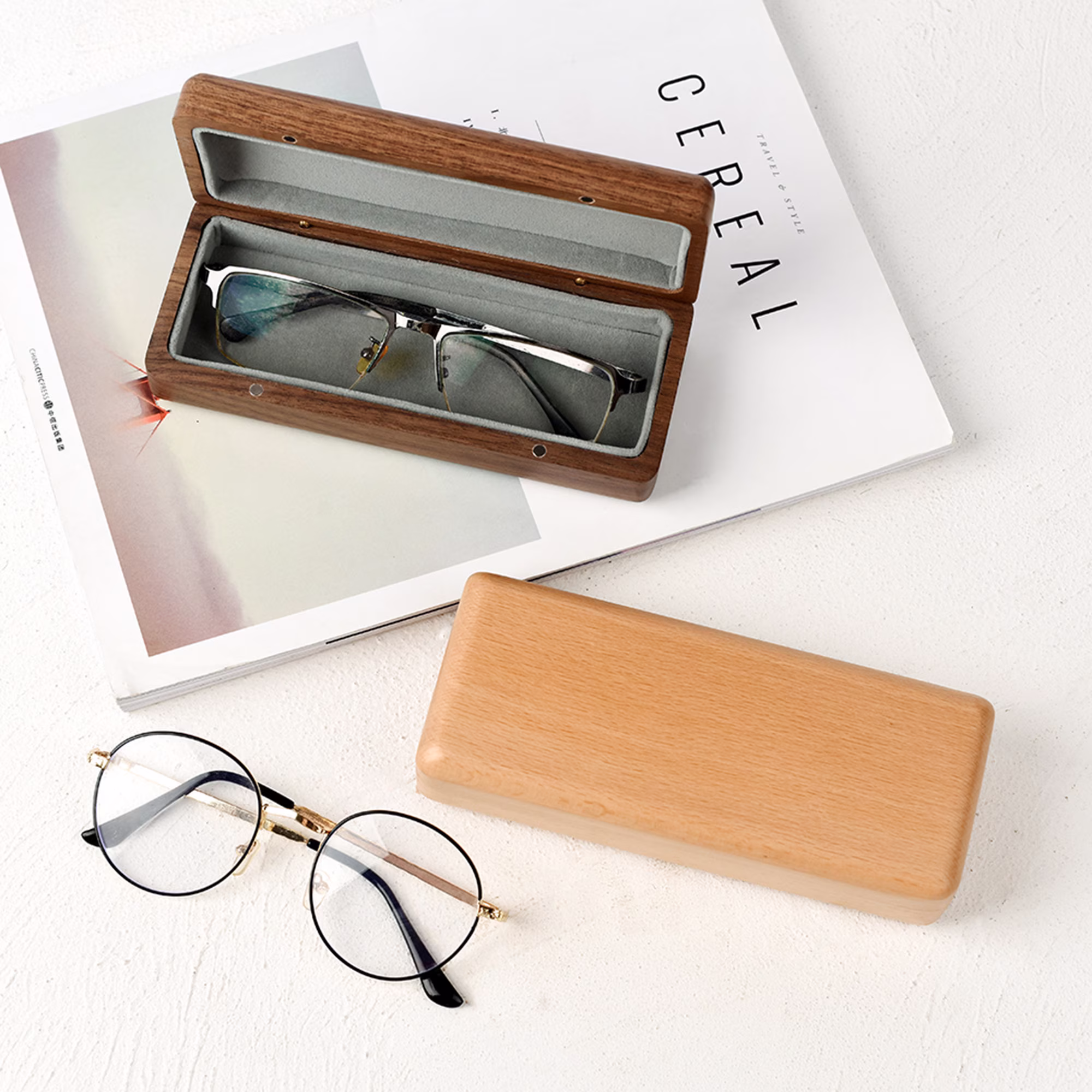 Walnut Wood Glasses Case, Beech Eyeglasses Rectangle Eyewear Sunglasses Box, Accessories