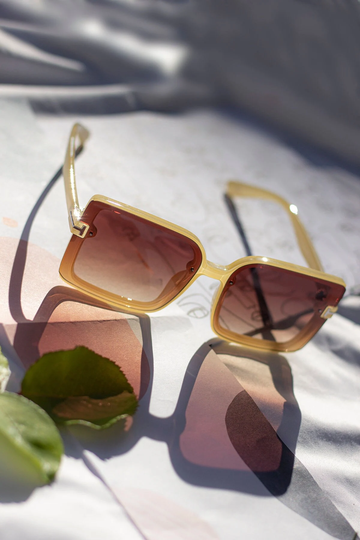 Cream Front Lens Rectangle Thick Frame Sunglasses
