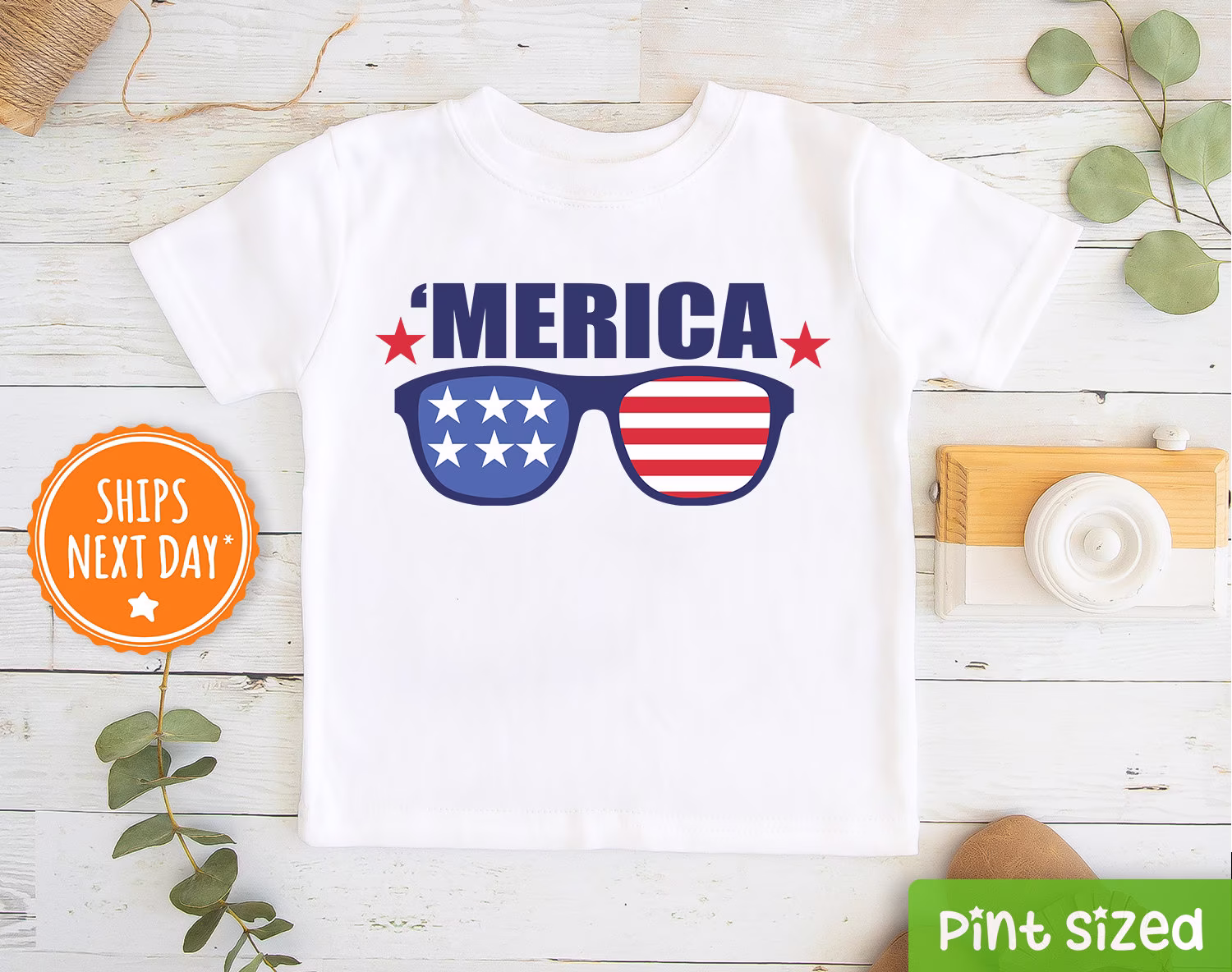 Merica Sunglasses Kids Shirt - Cute Fourth Of July Toddler Patriotic Baseball Tee