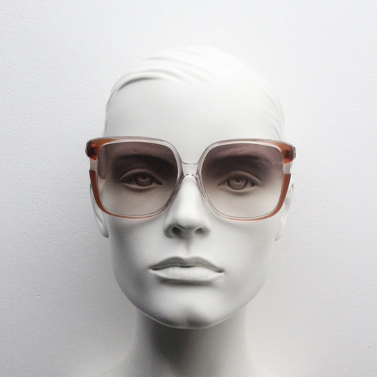 70S Vintage Oversized Square Sunglasses Made in Italy. Transparent Frame With Overlaid Brown & White Excellent Graduated Lenses