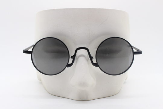 90S Vintage Small Oval Sunglasses. Imposing Minimal Black Victorian Style Frame With Dark Grey Lenses. Steampunk. Unused Bnwt