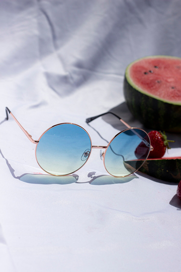 Blue Green Oversized Round Circle Wire Frame Sunglasses