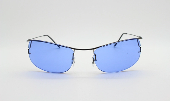 Y2K Vintage Frameless Sunglasses. Minimalistic Sky Blue Suspended Lenses On Lightweight Gunmetal Brow Line. 2000S Nos. Bnwt. 90S