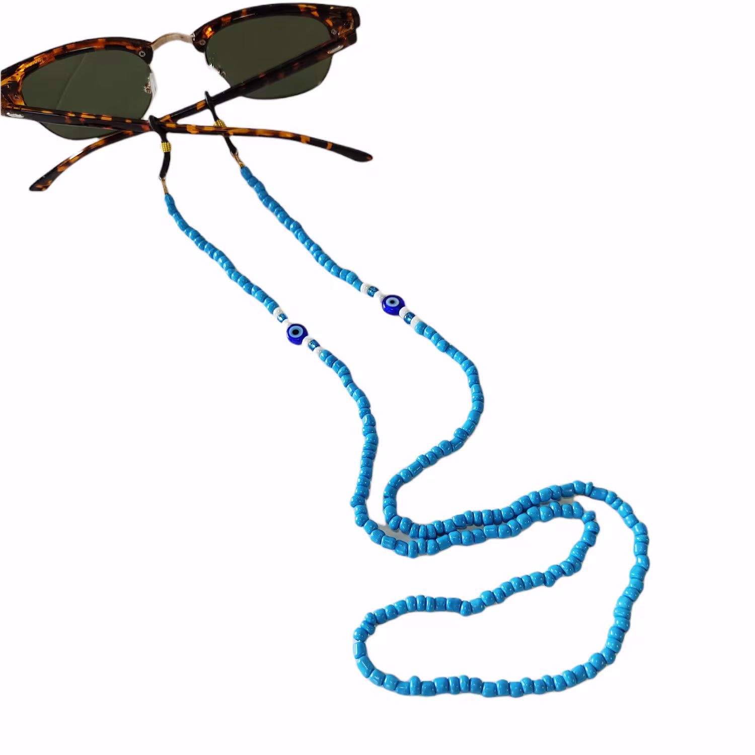 Light Blue Beaded Sunglasses Cord With Evil Eye, Sunglasses Chain, Blue Glasses Lanyard, Sunglass Chain, Beading Glass Gift For Her
