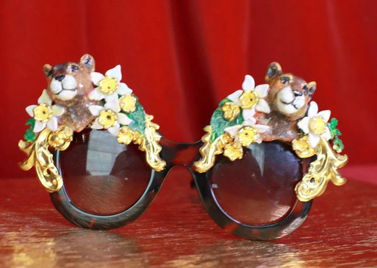 Baroque Hand Painted Leopard Flower Unusual Embellished Shades Sunglasses