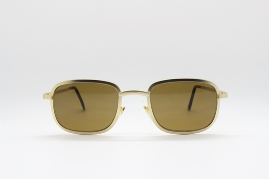 90's Vintage Rectangular Sunglasses. Matt Satin Gold Square Frame With Brown Lenses. Unworn Nos