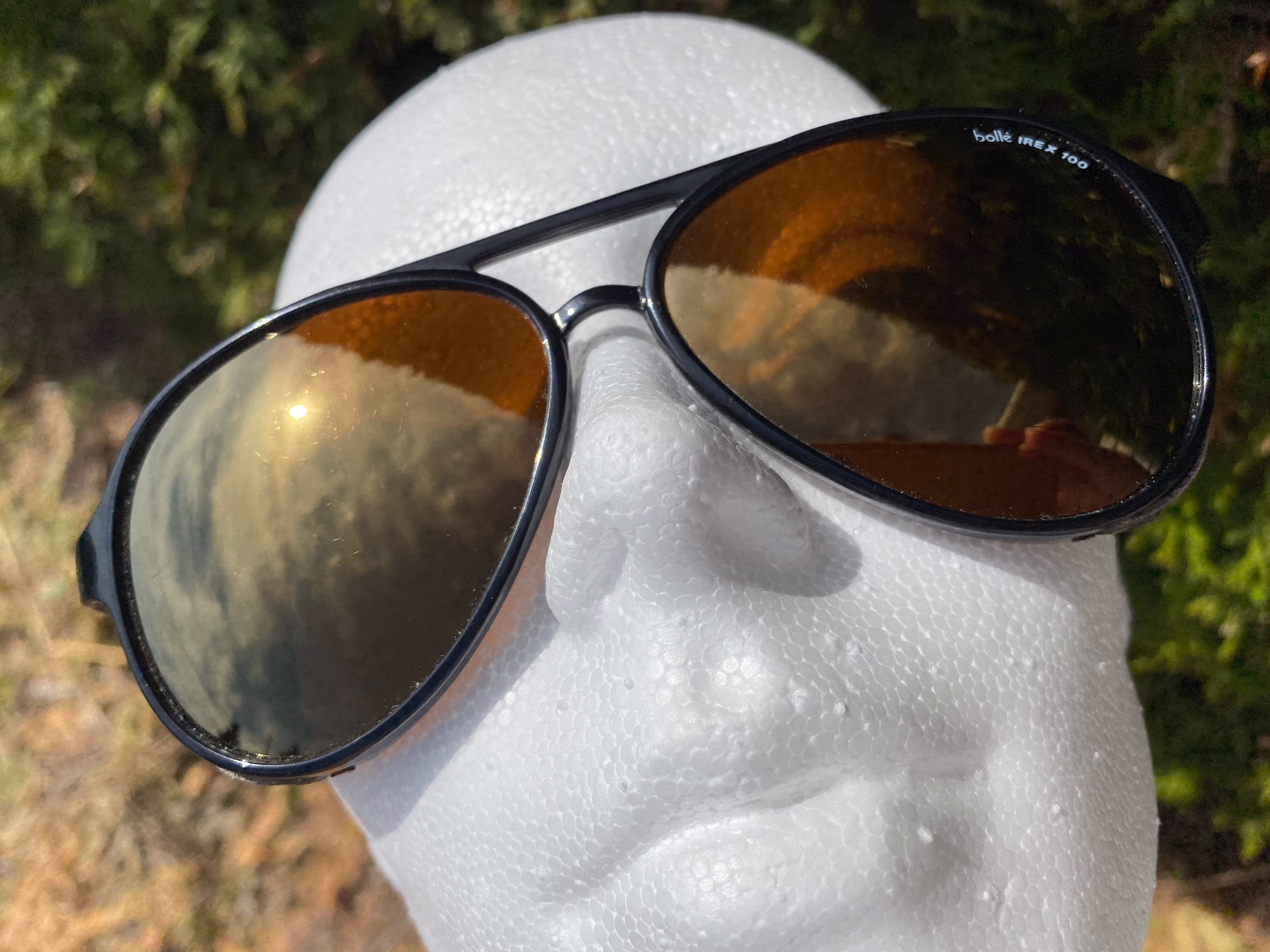 Vintage Bolle Sport Aviator Sunglasses Side Leather Shields - Made in France, Black Medium