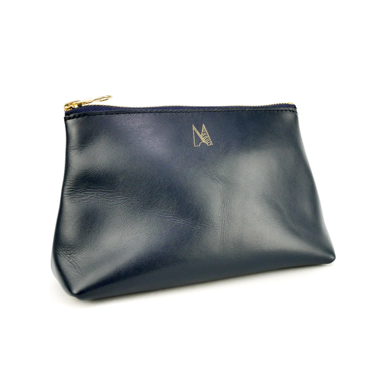 Navy Leather Travel Bag Handmade // Soft Italian Make Up Pouch Roam