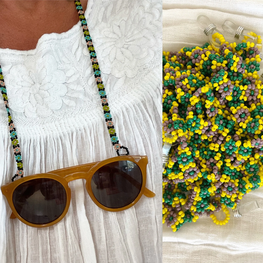Hand Beaded Mexican Eyewear Mask Chain , Sunglasses Seedbed Floral Eyeglass Chains Daisy Bead