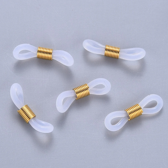 10Pcs, 20x5mm, Eyeglass Holders, Clear Glasses Rubber Loop Ends, With 304 Stainless Steel Finding in Golden