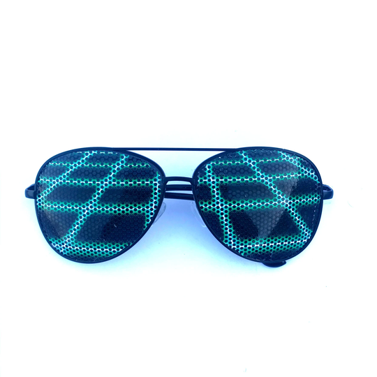 Green 80S Vaperwave Laser Grid Graphic Aviator Sunglasses