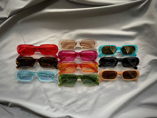 Vintage Small Square Oval Sunglasses | Edgy Y2K Rectangular Black, Brown, Pink, Tan, Cream, Green, Red