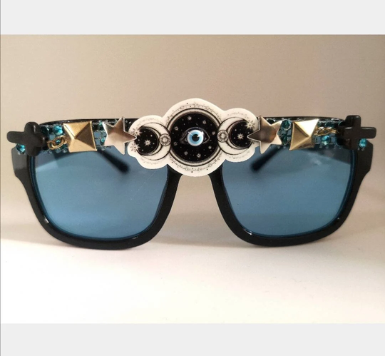 Unisex Blue Third Eye Sunglasses, Festival Statement Shades, Outfits