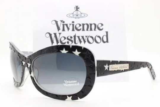Vivienne Westwood Vintage Y2K Outrageous Oversized Black Sunglasses With White Cut Out Stars & Large Logo. Made in Italy. Collectors Grail