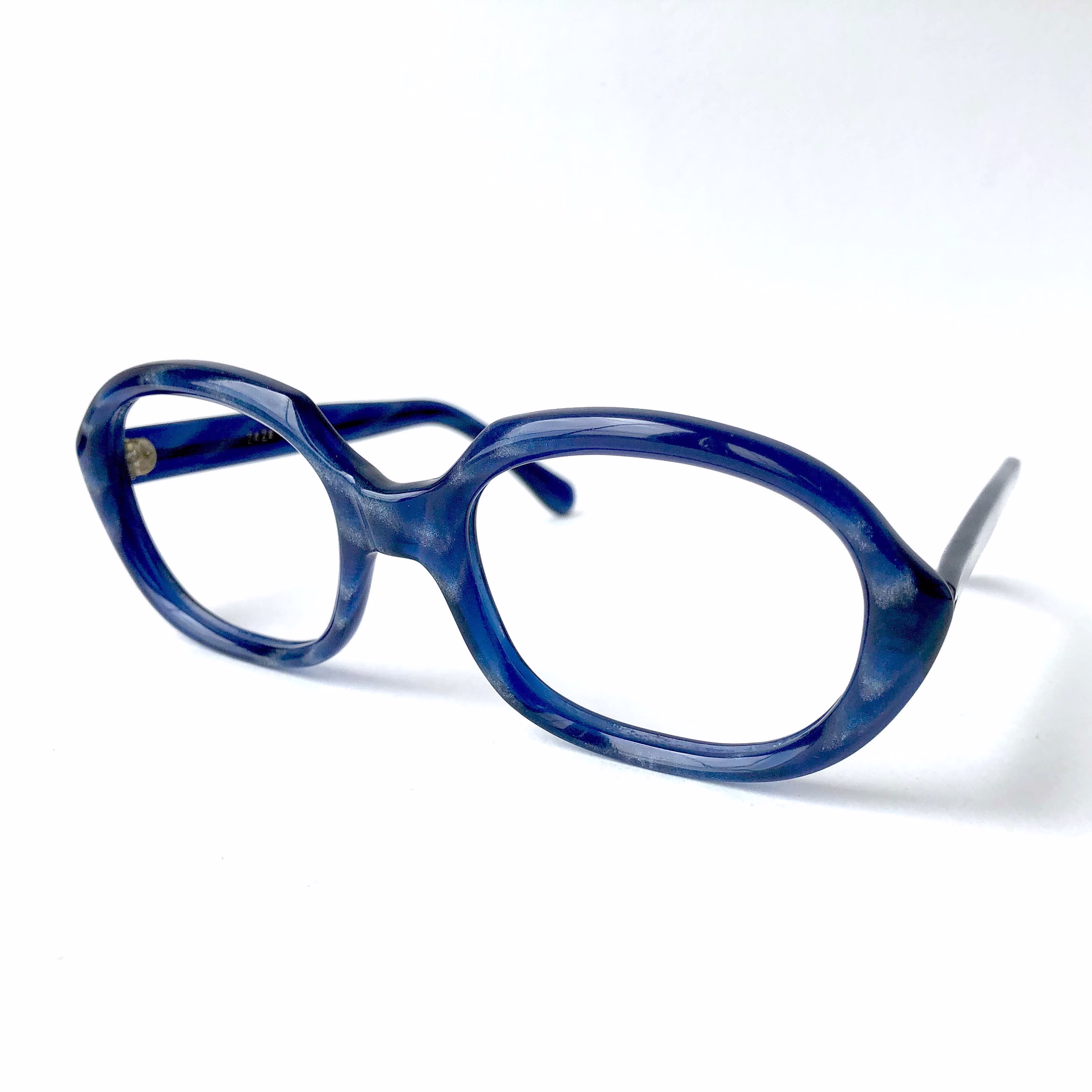 70S Vintage Abalone Shell Look Blue Unique Pentagon Frame Eyewear