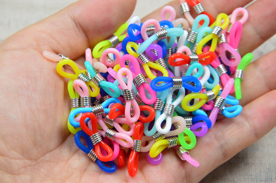 Silver Coil Colorful Rubber Loop Connectors, Eyeglass Holder Glasses Spectacle Chain Strap End Holders