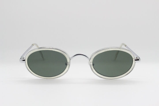 90S Vintage Futuristic Sunglasses. Oval Silver & Transparent Plastic With Dark Contrasting Lenses. Club Kids Micro. Y2K Rave 2000S