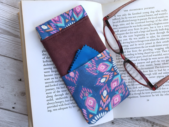 Sunglasses Or Glasses Case, Claret Faux Suede With Cleaning Cloth Pocket, Gift For Her