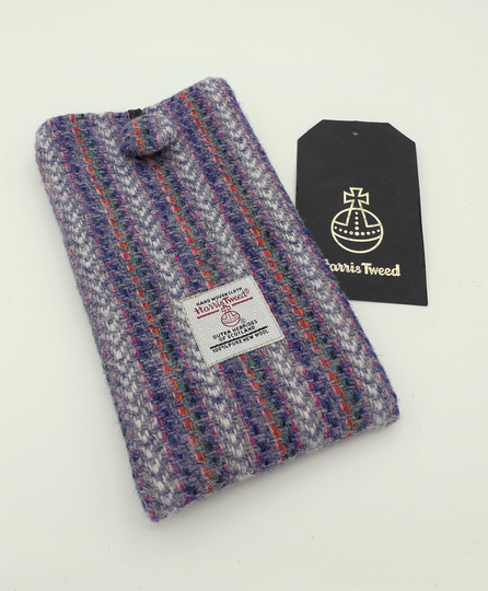 Harris Tweed Glasses/Phone Case /Light Purple Striped/Handmade in Scotland