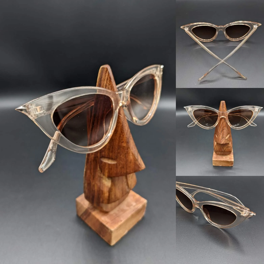 Beige Tan Transparent Cat Eye Down Silver Tip Sunglasses 1950S Retro Rockabilly Pin-Up Uv400