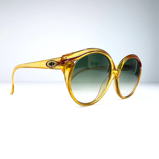 Christian Dior Sunglasses Logo Oversized Vintage Yellow Green Tinted Round Cd Authentic Genuine Y2K 90S