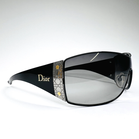 Christian Dior Sunglasses Black Shield Oversized Wrap Ski Mixt 2 Visor Silver Logo Monogram Chunky Vintage Authentic Y2K 90S