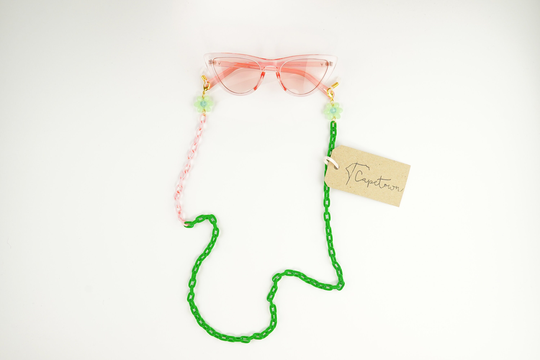 Green & Pink Mask Chain, Face Holder, Sunglasses Velvet Holder With Beaded Daisies Trend Accessories, Handmade