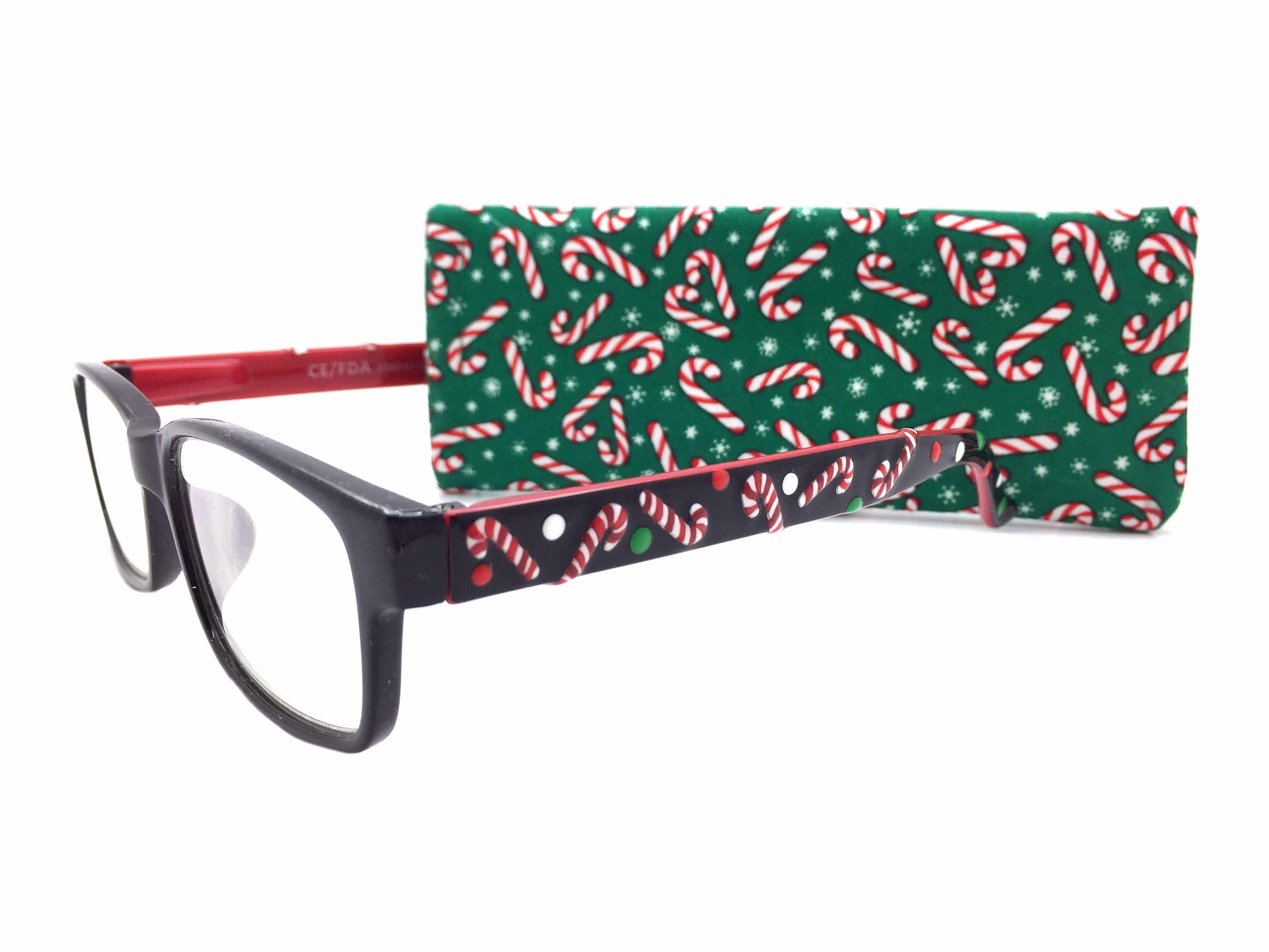 Christmas Candy Cane Reading Glasses 1.25, Handpainted Readers, Eyeglasses Case
