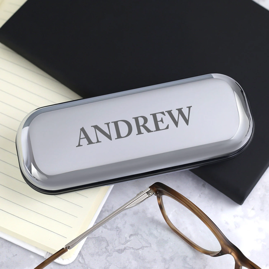 Personalised Name Glasses Case Hard Box Chrome Engraved Birthday Gifts For Grandad Presents Ideas Christmas Mothers Fathers Day