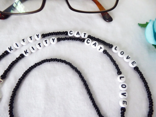 Black Convertible Cat Theme Glasses Chain, Eyeglass Holder Loop Necklace, Reading Sunglasses Lanyard, Vet Gift, Lover