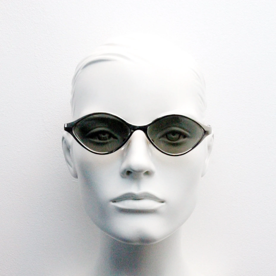 90S Vintage Space Age Cateye Sunglasses. Futuristic Pointed Chrome Cat Eye Frame. Alien. Nos