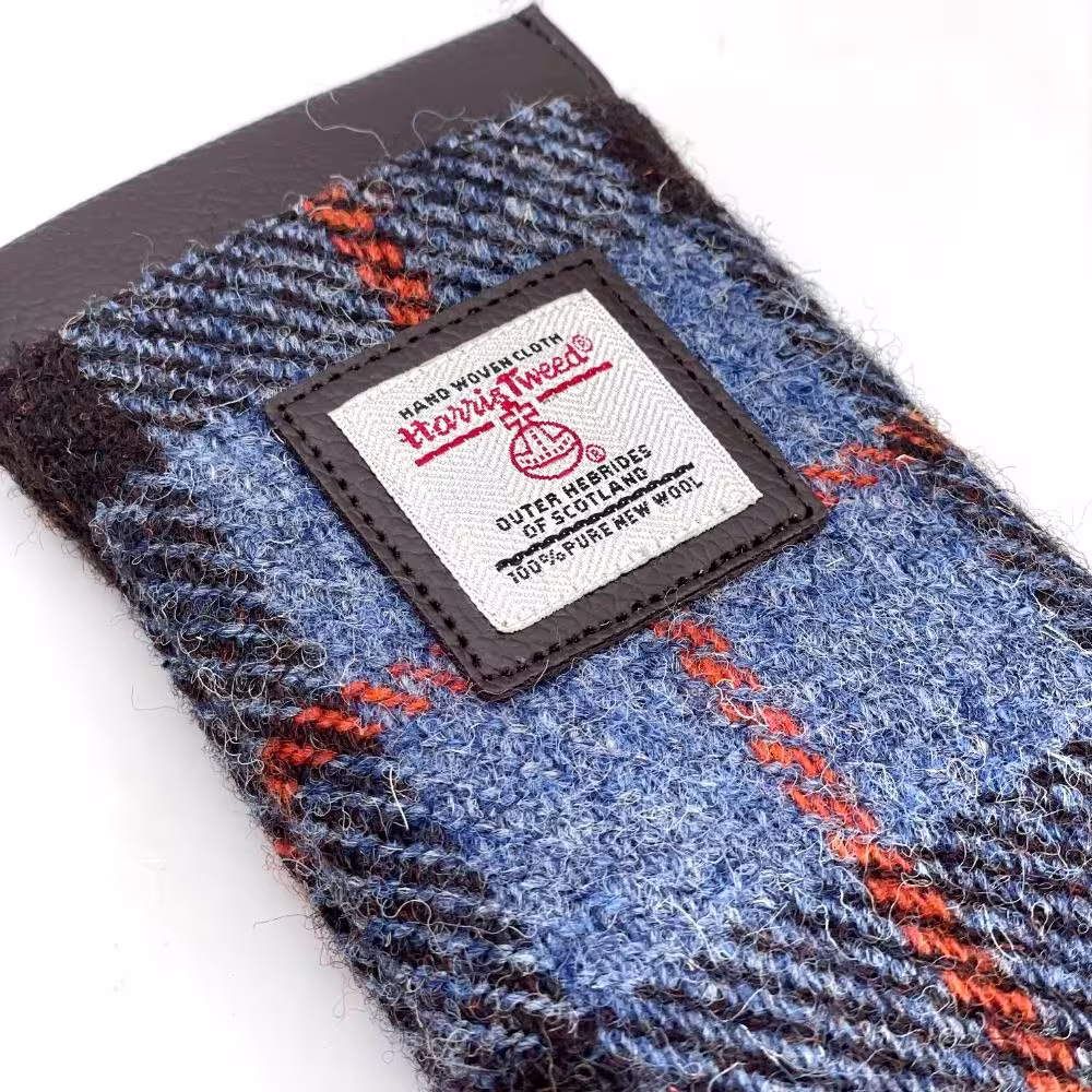Harris Tweed Glasses Sleeve in Blue/Brown Check Colour , Unusual Glasses Case For Loved One