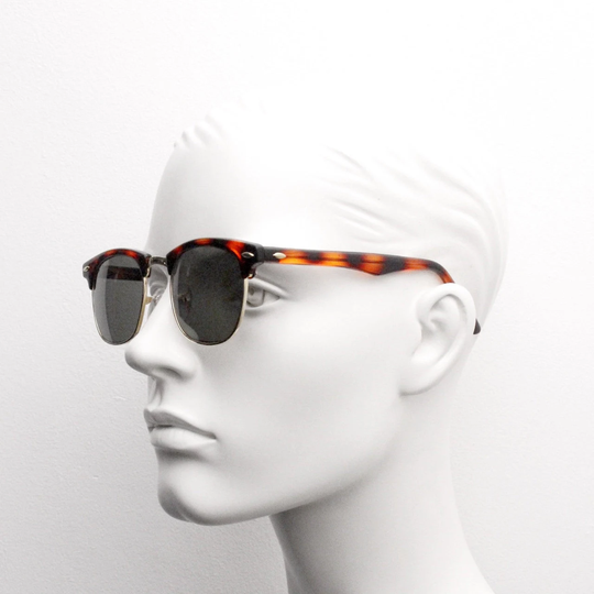 80S Vintage Clubmaster Half Frame Sunglasses. Nos Classic 50S Style Vibrant Tortoise Browline With Green Lenses. Bnwt