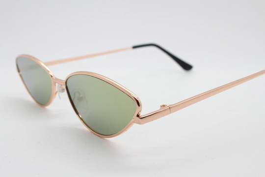 Y2K Vintage Low Profile Cat Eye Sunglasses. Women's Minimal Rose Gold Metal Pointed Cateye Frame With Matching Mirror Lenses, Bnwt