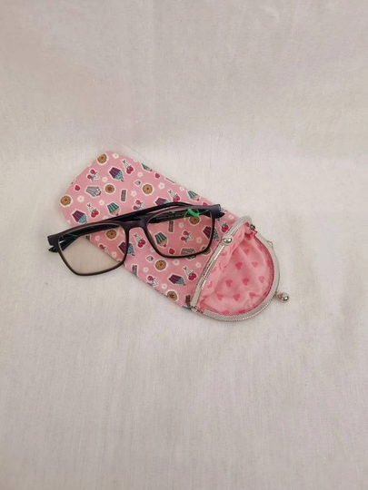 Pink Tea For Two Glasses Case/Eyewear Case/Reading Case/Sunglasses Case/Snap Shut Case/Kiss Clasp Case/Cupcake Case