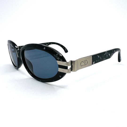 Christian Dior Sunglasses Oval Chunky Blue Black Tortoise Shell Silver Logo Cd Monogram 2904 Vintage Authentic Y2K 90S Genuine Designer