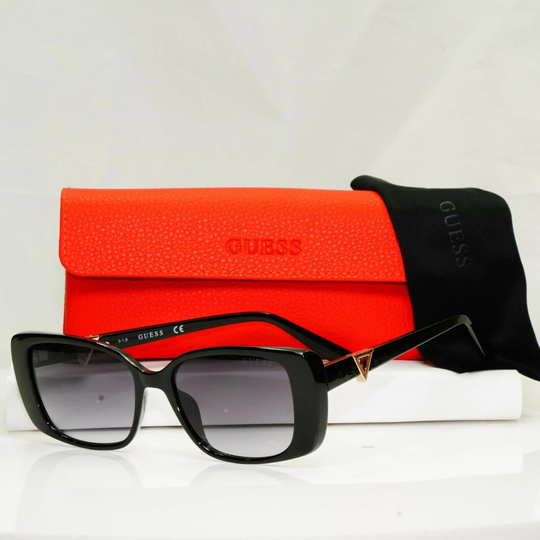 Authentic Guess Womens Sunglasses Glossy Black Gold Triangle Logo Gu 7631 01B 32892