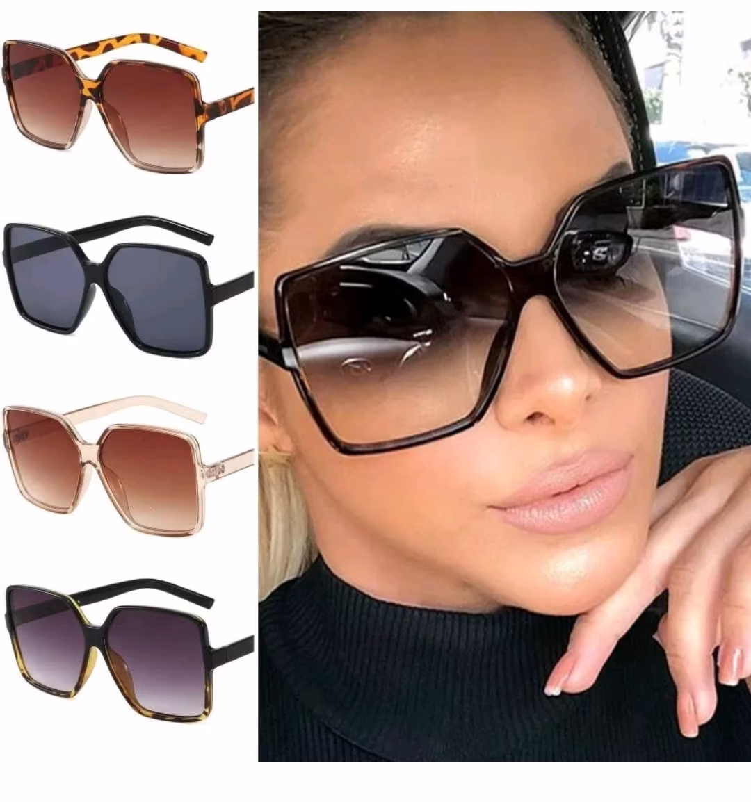 New Oversized Womens Ladies Luxury Sunglasses Oval Large Square Black Leopard Flat Top Women Big Uv400 Love Island