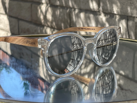 Canyon Pearl, Round Frame Sunglass, Zebra Wood, Silver Mirror Polarized Lenses