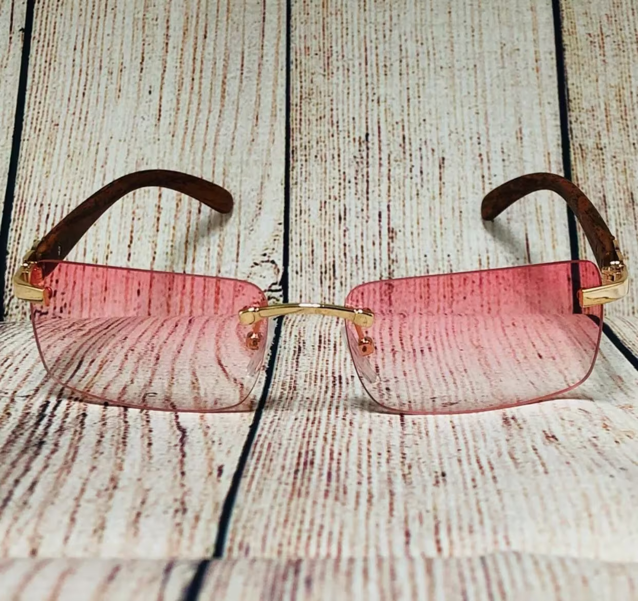 Luxury Rimless Buffs Sunglasses - Pink