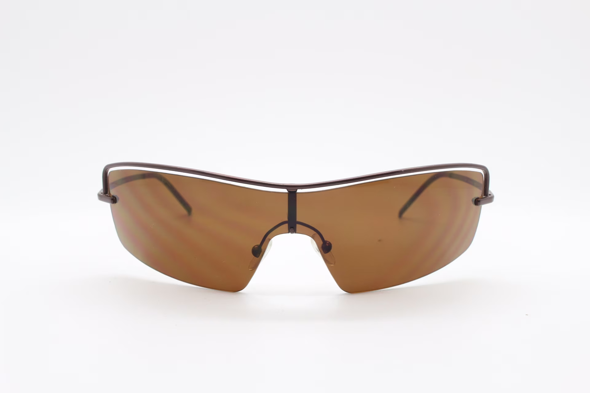 Gucci Y2K Vintage Visor Sunglasses Model 2683 Made in Italy. Half Frame Wrap Around Mono Lens Shield Design On A Brown Metal Brow. 2000's