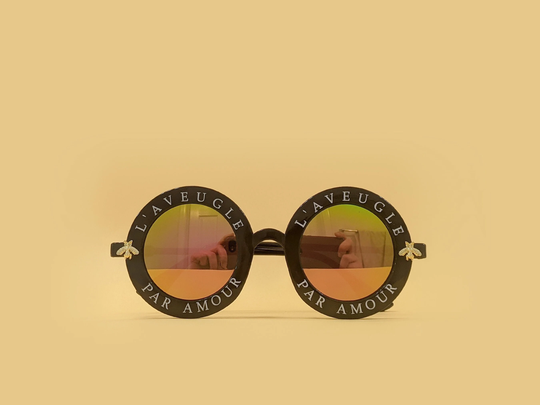 Round Bee Frame Sunglasses Black Pink Mirror Lens Vintage Bel-Air Paris French Par Amour Glam Girls Retro Lana Del Rey Madison Beer
