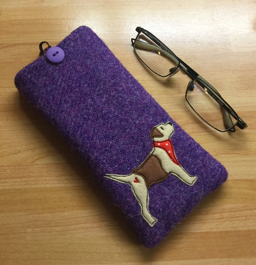 Border Terrier Glasses Case, Purple Harris Tweed Specs Sunglasses, Sunnies, Appliqued Spectacles Border Lover, Dog Lover