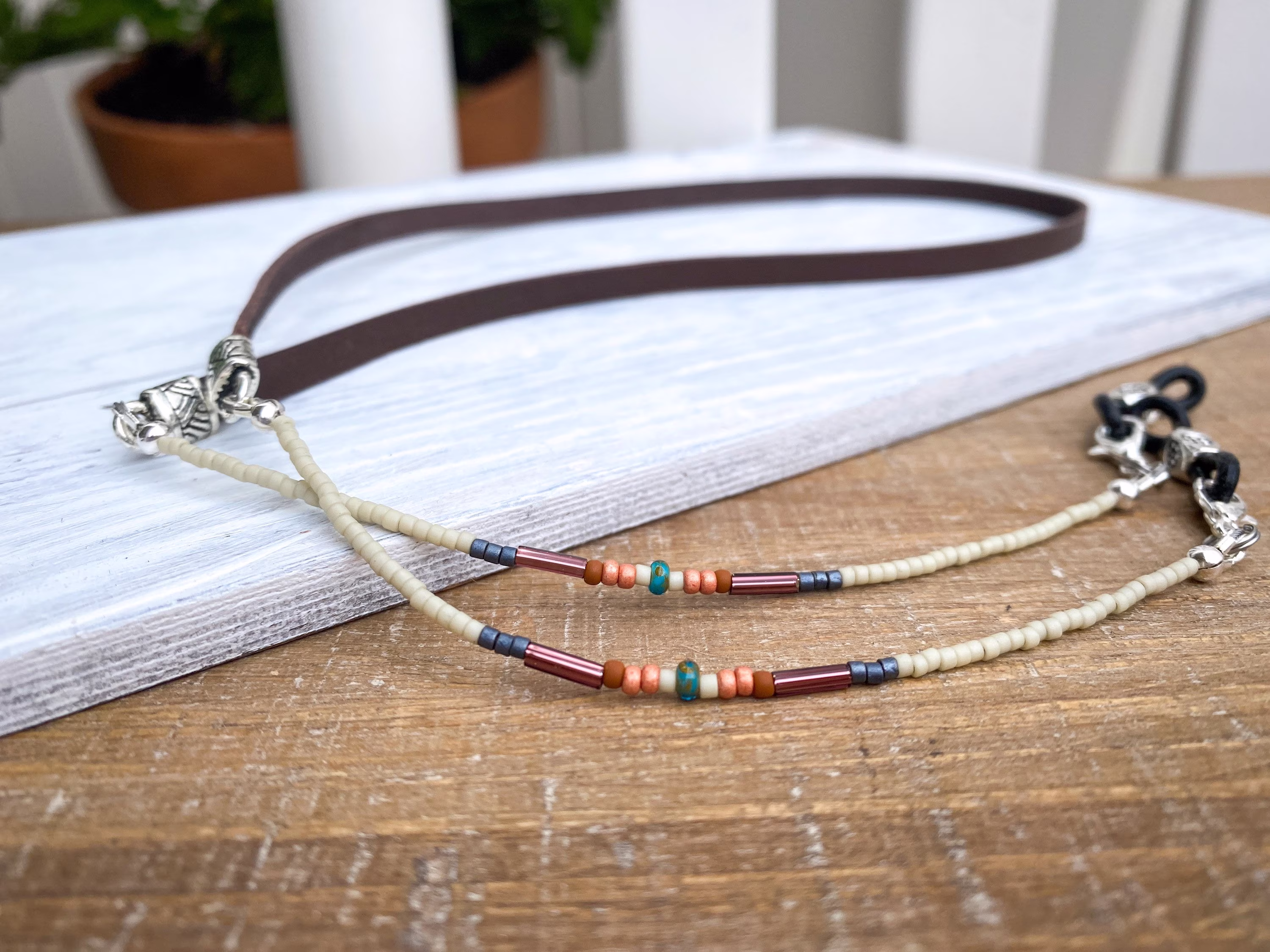 Eyeglass Chain Western Style Beaded Leather. Minimal Glasses For Him. Sunglasses Holder. Reader's Leash. Ships Free To Usa